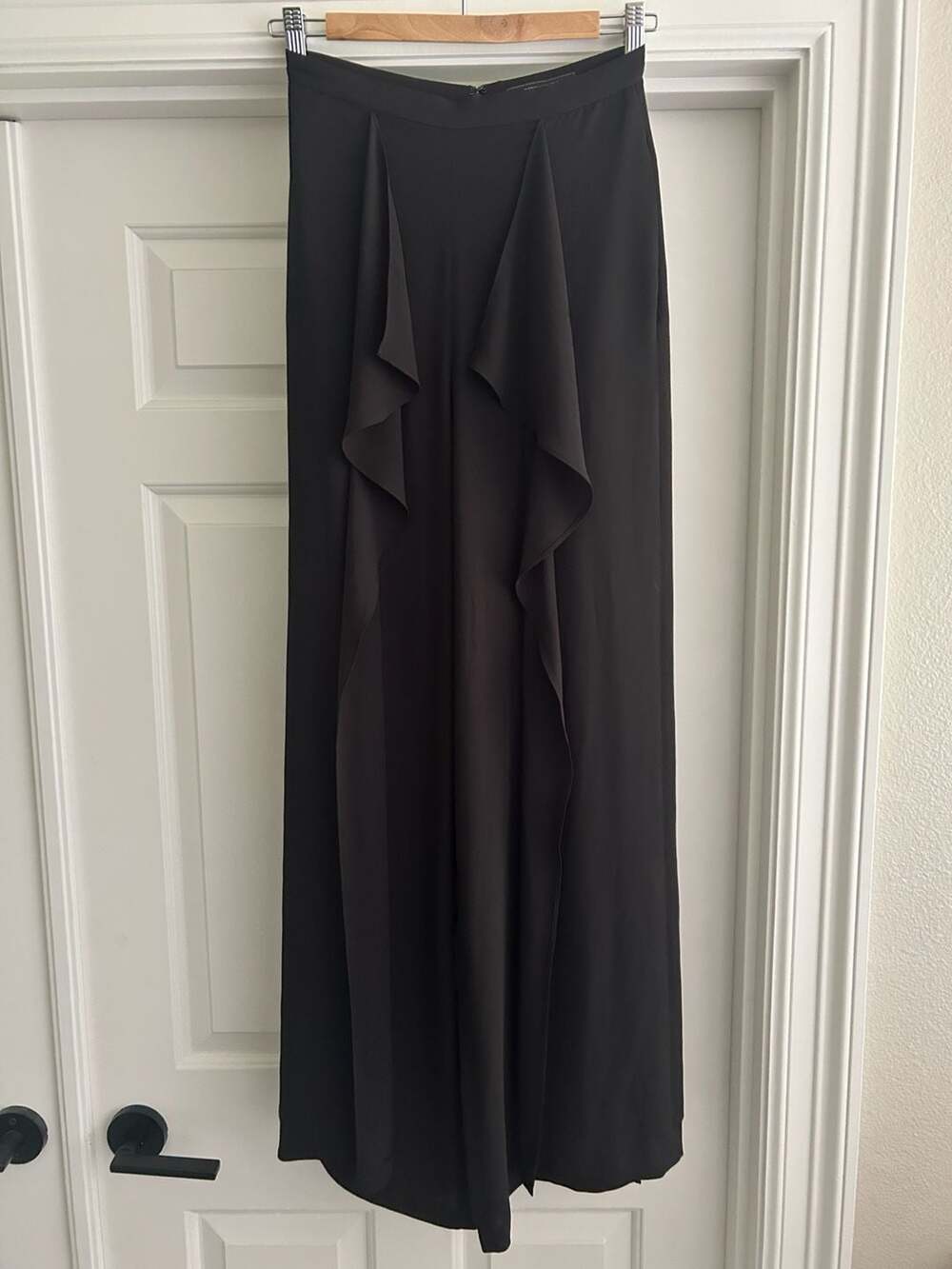 BCBGMAXAZRIA Black Ruffle Overlay Wide-Leg Chiffon Pants